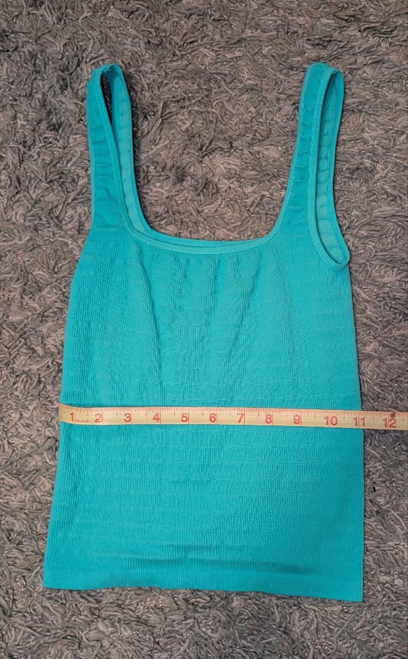 Free People Teal Ribbed Square-Neck Tank
